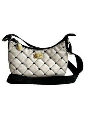 LUV Betsey by Betsey Johnson Quilted Embroidered Heart Crossbody Bag White Black